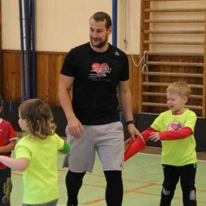 Training with mascot BOGÍSEK